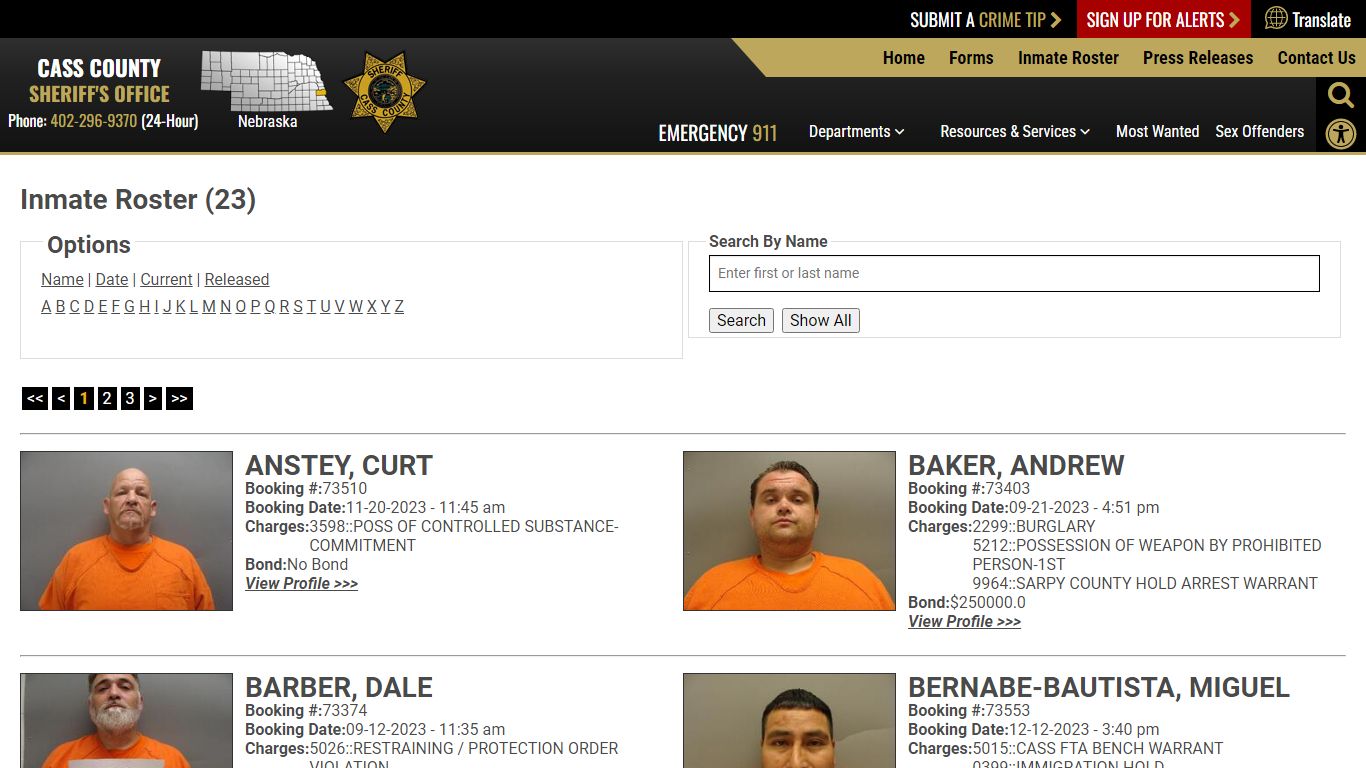 Inmate Roster - Current Inmates - Cass County NE Sheriff's Office