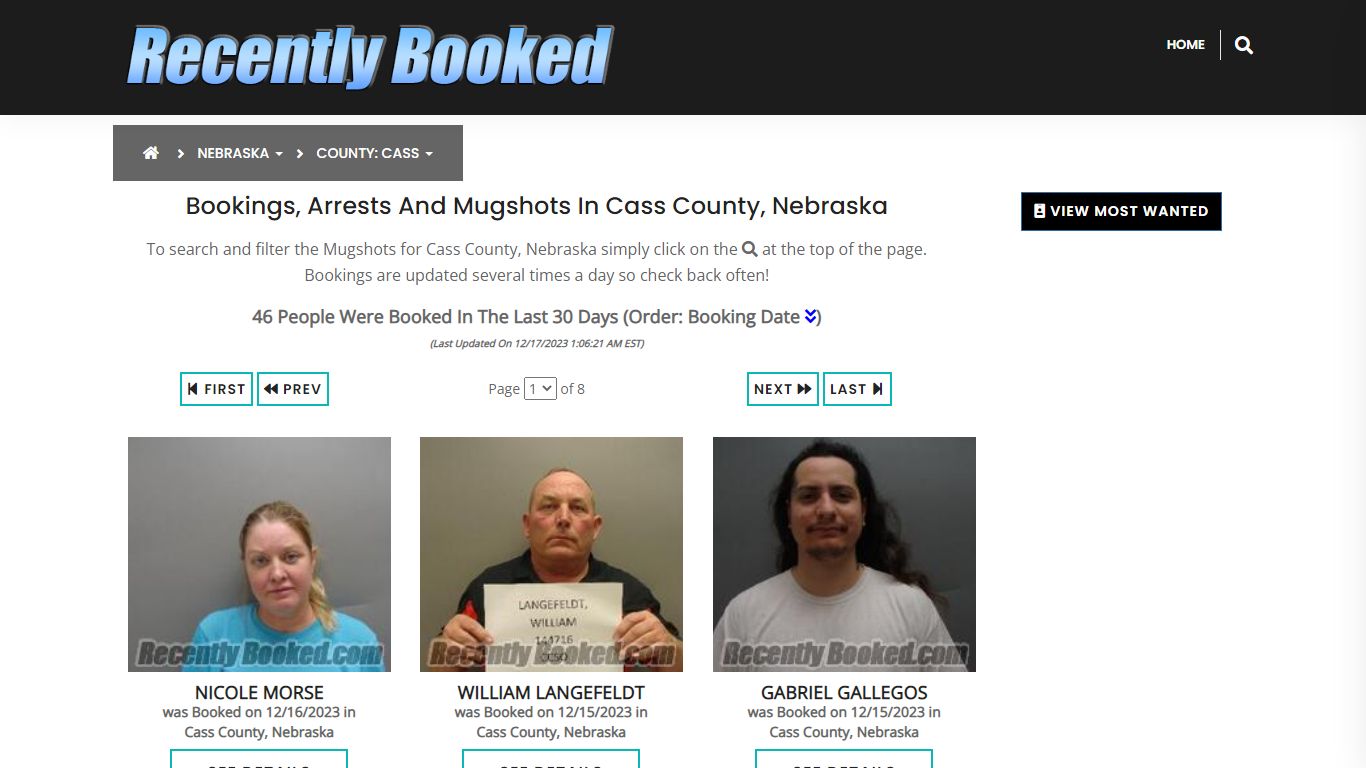 Recent bookings, Arrests, Mugshots in Cass County, Nebraska